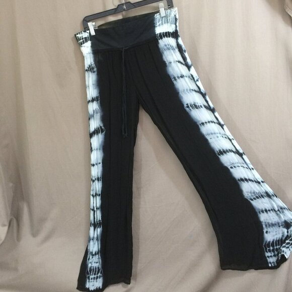 Solitaire Swim Sheer Pants Tie Dyed Black Viscose/Cotton Tie Front Wide Leg L - Picture 1 of 6